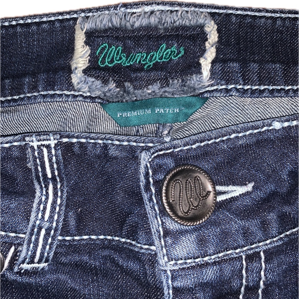Wrangler Premium Patch Studded Bejeweled Distressed Y2K Flare Low Rise Jeans 5/6 - Picture 7 of 11